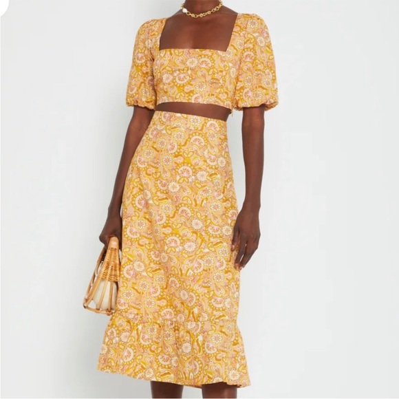 (OPT) Anthropologie Brand New Mustard Paisley Sana Two Piece Set - Picture 2 of 9
